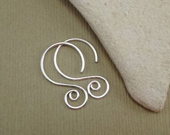 Short Spiral Hammered Ear Hook - Open Swirl style 20g Earwires - Sterling Silver Round Ear Wires - Small Earring Hooks - Interchangeable