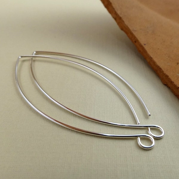 Extra Large Sterling Silver Ear wire - 2" Earring Wires - 20g 18g Earring Hooks - Leaf Ear Hooks - Marquise Ear Wire - Large Oval Earwire