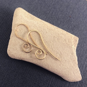 14k Real Gold Earring Hooks - 14k yellow gold Spiral French Ear Wires -  14k Solid Gold Swirl Earwires - Short Hammered Ear Hooks
