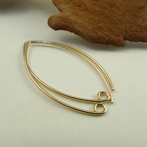 14k Gold Filled Earring Wire - 1.5" Long Marquise Oval Ear Wires - Big Leaf Ear Hooks - 20 gauge or 21 gauge - Jewelry Making Components