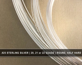 Sterling Silver Round Wire - Half Hard - 20, 21, 22 Gauge