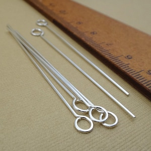 Sterling Silver Headpins - 2 inch Large Circle EyePins - 20ga Hammered Head pins - Handmade Eye Pins - DIY Fancy Head Pins