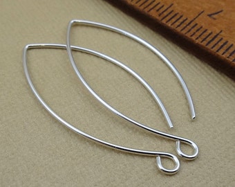 Earring Supplies Ear Hooks Sterling Silver Earwire Jewelry Making or Replacing Earring Ear Wire Component Earwire Shaped like Almond or Leaf