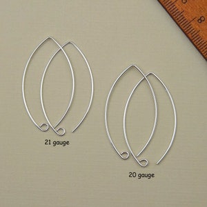 Extra Large Marquise Shape Ear Wires Sterling Silver Earring Wires Big ...
