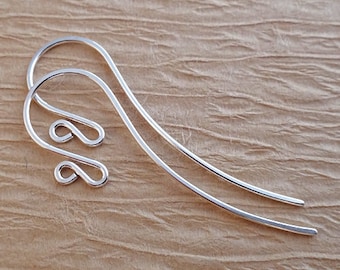 French Hook Ear Wires - 20 gauge Sterling Silver Earring Supplies - Fish Hook Earwires - Long Shepherds Hook Earwires - DIY Jewelry Supply