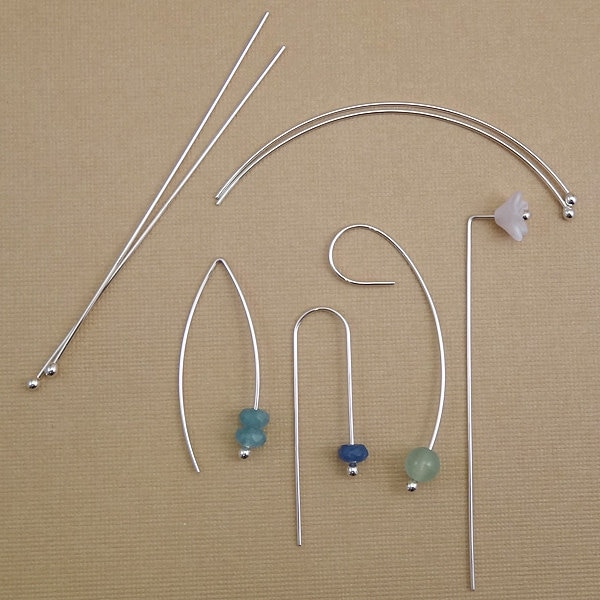 Handmade Earwires - Argentium 3" Stick Ear wires - Ball Earring Hooks - DIY Jewelry Earrings - Fancy Ear Hooks