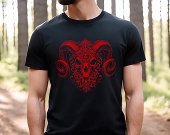 Ewiger Wächter Ram Schädel Shirt Goth T Shirts Makabere T-Shirt Alternative Mode Tshirt Viktorianisches Festival dunkle Kunst Kleidung Unisex