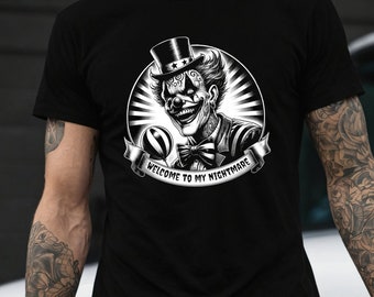 Sinister Clown T-Shirt Creepy Horror Design Tattooed Evil Clown Graphic Tee Vintage Halloween Scary Circus Art Dark Carnival Alternative