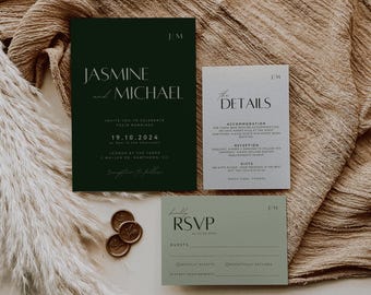 Jewel Tone Wedding Invitation Bundle with RSVP, Details Card, Editable Modern, Elegant, Classic Invite Suite, Canva Template Set – Jasmine2