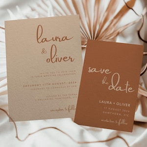 Bewerkbare bruiloft briefpapier Suite - moderne sjabloon uitnodiging & bewaar deze datum - minimalistisch, elegant, rustiek, boho digitaal ontwerp - Laura