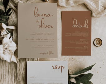 Minimalist Wedding Invitation Template, Editable Canva Boho Design, Printable Invite Suite, Rustic RSVP, Elegant Modern Stationery – Laura