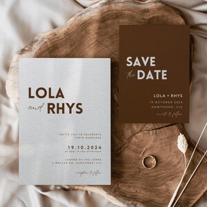 Bewerkbare bruiloft briefpapier suite - moderne uitnodiging & bewaar deze datum-sjabloon - minimalistisch, elegant, boho-ontwerp - digitale download - Lola