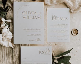 Minimalist Wedding Invitation Template, Rustic Editable Canva Design, Printable Boho Invite, Custom RSVP, Elegant Modern Stationery – Olivia