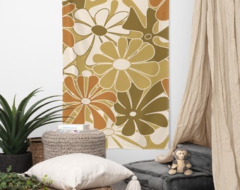 Flower Market Earth Tone Boho Printed Wall Tapestry, Granola Girl Aesthetic Wall Hanging Art, Shabby Chic Floral Home Decor 34.5"x56"