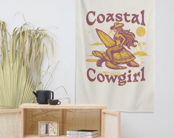 Seaside Mermaid Coastal Cowgirl Beachy Aesthetic Wall Hanging Art, Shabby Chic Retro Home Decor, Coastal Cowgirl Flag