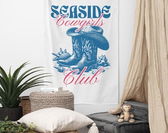Seaside Cowgirl Printed Wall Tapestry, Coastal Cowgirl Granola Aesthetic Wall Hanging Art, Shabby Chic Floral Home Decor