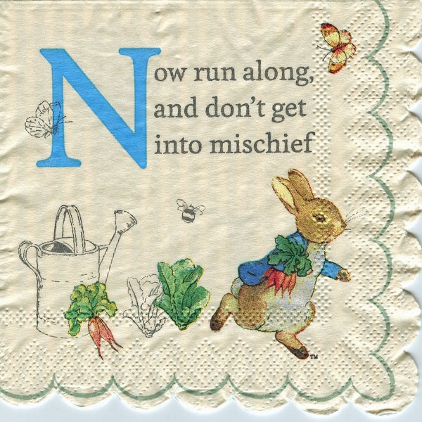 Easter Napkins; TWO 5"x5" Cocktail Napkins; Peter Rabbit; Printed Paper Napkins; Decoupage; Junk Journaling; Collage; Mixed Media Art