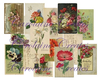Printable Vintage Floral Postcards; Kit 1; Digital Download; Journal Cards; Collage; Ephemera
