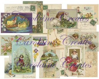 Printable Vintage Easter Postcards; Kit 6; Digital Download; Journal Cards; Collage; Ephemera