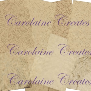 Printable Coffee-dyed Lace Patterned Pages; Digital Download; Backgrounds; Collage; Ephemera