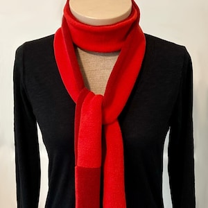 Comfy Skinny Scarf--Extra Long Fleece with Red Two Tone Design--Soft and Warm