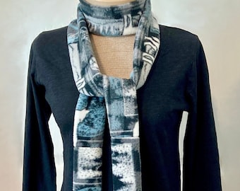 Stylish Extra Long and Skinny Fleece Scarf with Gray Abstract Nature Design--Soft and Comfy