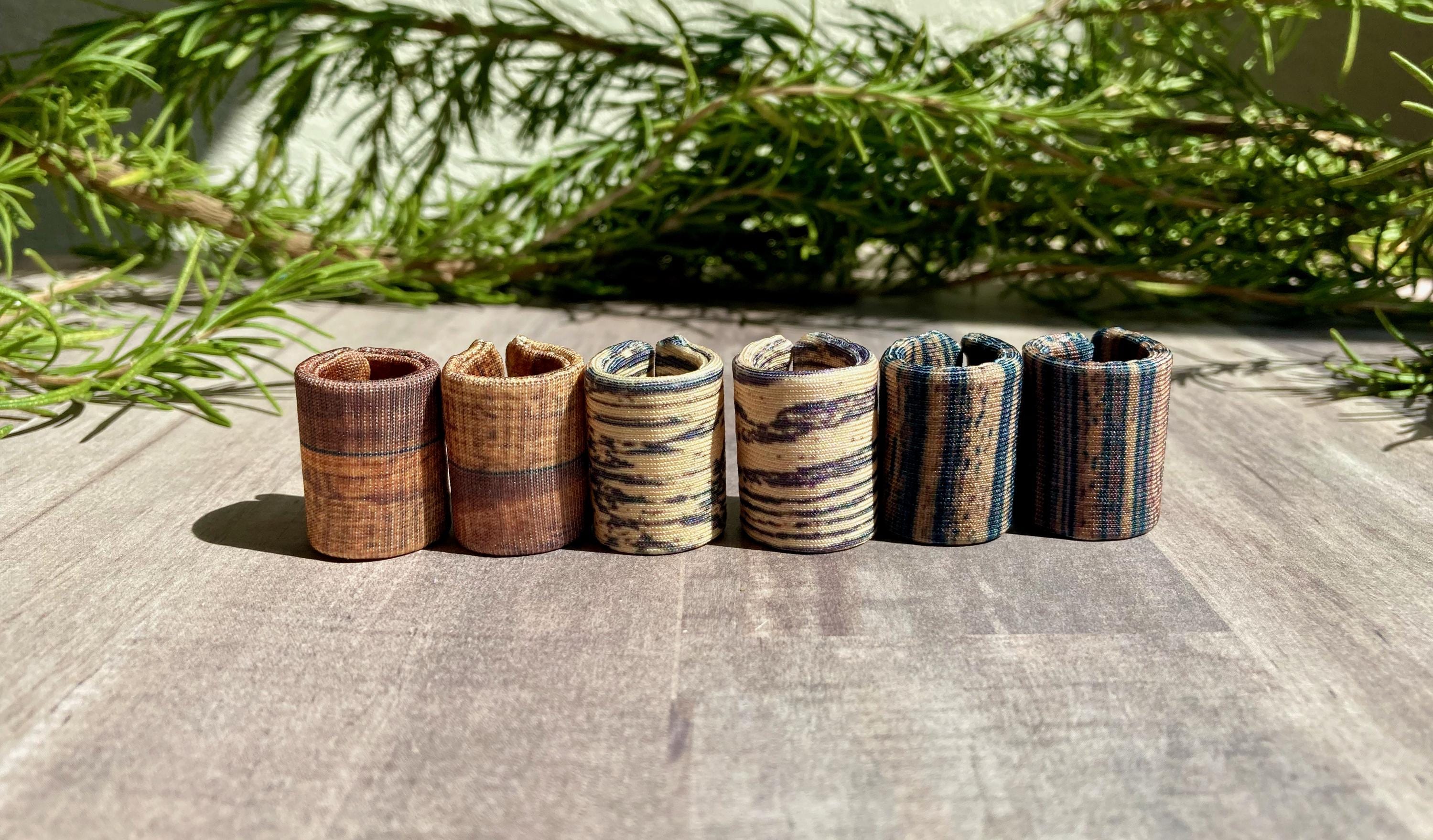 Hair Cuffs-Fabric Covered, Large and Adjustable for Decorating Hair-Perfect for Braids, Dreads, Protective Styles, Locs-Wood Variety 6-pk