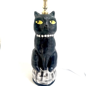 Black Cat handmade ceramic small lamp