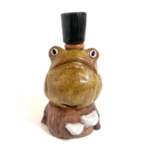 Frog on a log ceramic handmade candlestick