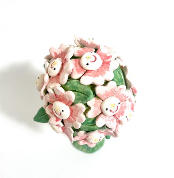 手作りの陶器製ピンクの花束：永久フラワーアレンジメント - Etsy 日本