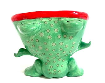 Big Mouth singing frog ceramic candy dish or trinket dish