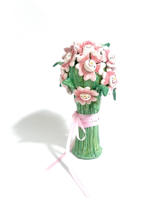 ピンクの陶器花瓶 造花アレンジ 手作りの陶器製ピンクの花束：永久フラワーアレンジメント - Etsy 日本