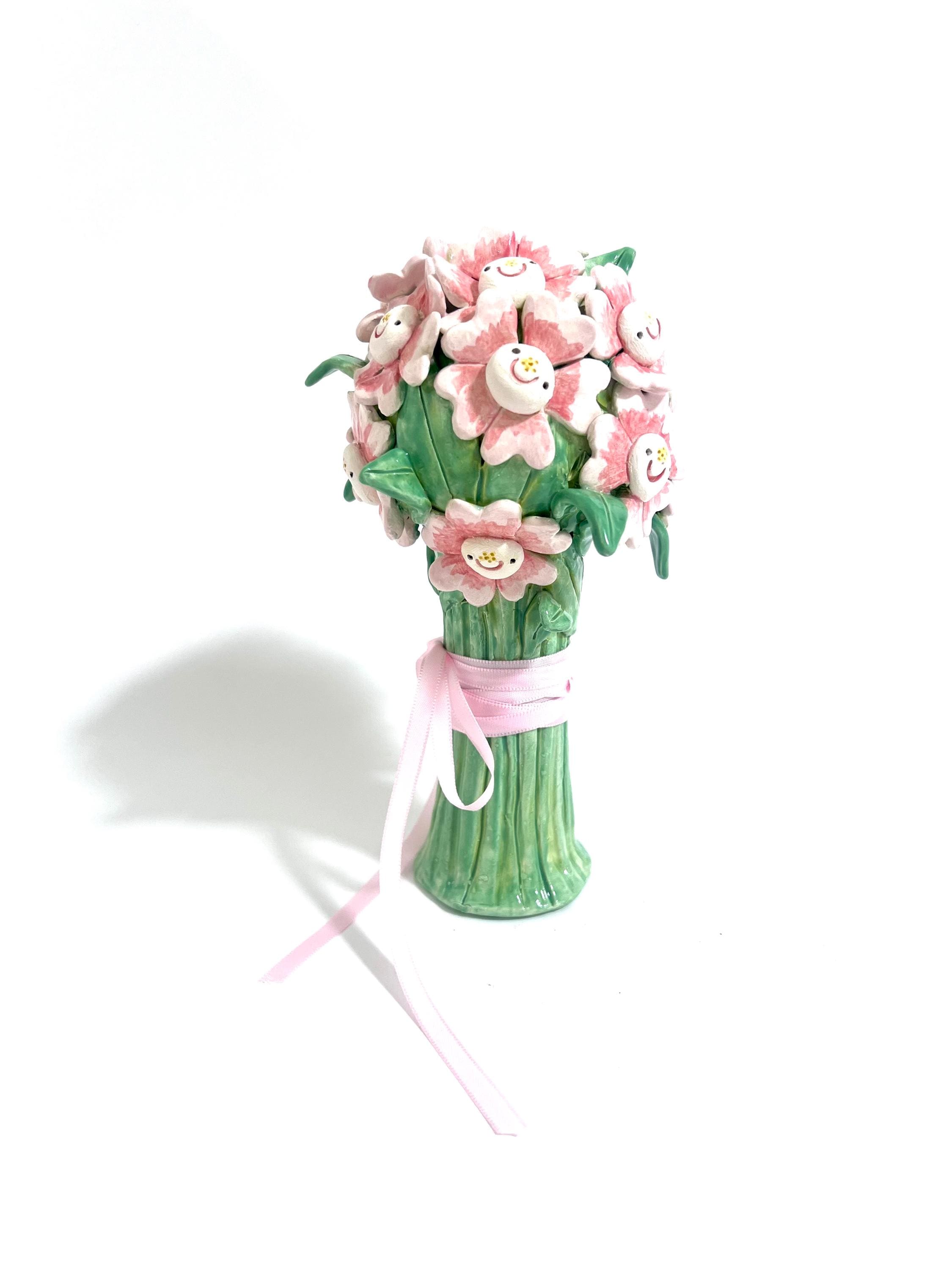 ピンクの陶器花瓶 造花アレンジ 手作りの陶器製ピンクの花束：永久フラワーアレンジメント - Etsy 日本
