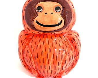 Tangerine Orangutan handmade ceramic animal sculpture