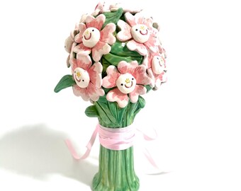 手作りの陶器製ピンクの花束：永久フラワーアレンジメント - Etsy 日本
