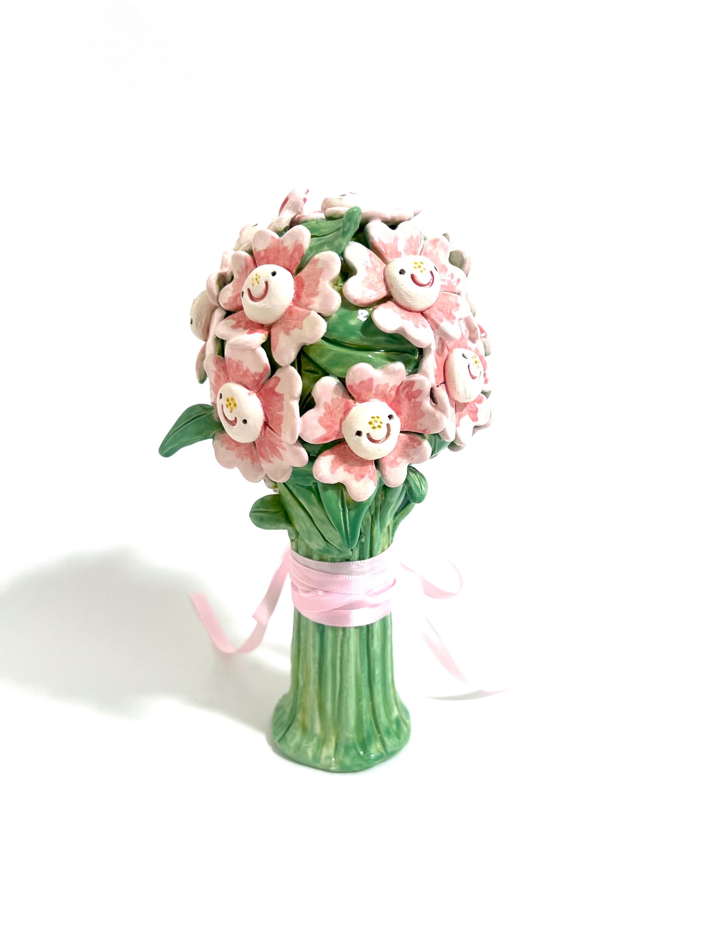 手作りの陶器製ピンクの花束：永久フラワーアレンジメント - Etsy 日本