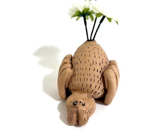 Brown speckled Tarantula Spider Ceramic Figurine Vase