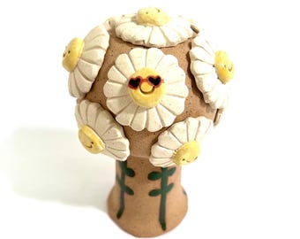 Handmade Ceramic Daisy Bouquet: Permanent Floral Arrangement, Rebel Sunglasses