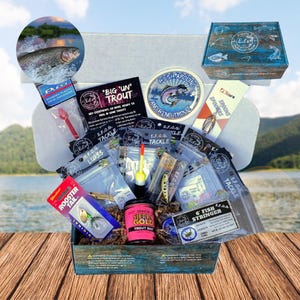 christmas fishing gift box Trout Fishing Gift Box - 12-13+ Types of Tackle & Lures - Valentines Gift  for Fishermen - Flag