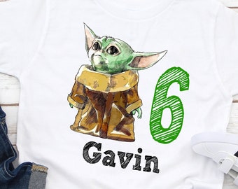 Chemise Yoda avec nom et chiffre, chemise anniversaire enfant Alien, chemise anniversaire Star Wars avec nom, chemise bébé Yoda avec nom