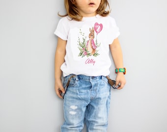 Lily Bobtail Birthday Shirt, Personalized Peter Rabbit Girl Tee