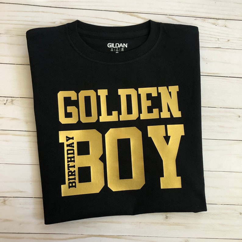 Golden Birthday BOY t shirt SHORT sleeve black t with age on back image 2