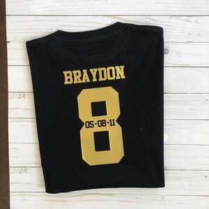 Golden Birthday BOY t shirt SHORT sleeve black t with age on back image 3