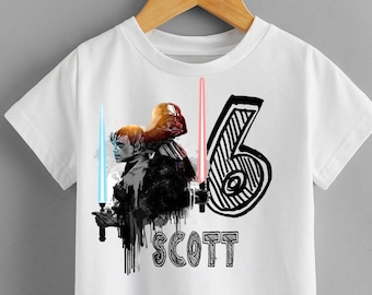 T-shirt garçon d'anniversaire de Star Wars avec nom, chemise d'anniversaire de Darth Vader avec nom, chemise d'anniversaire de Luke Skywalker et Dark Vador avec nom