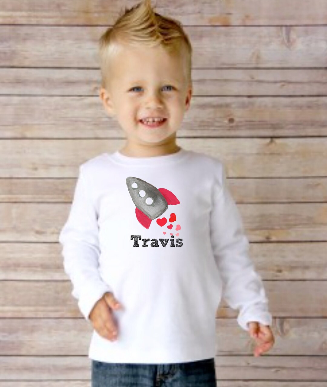 Boy Valentine Shirt With Name, Boy Valentine Spaceship Shirt, Boy Heart