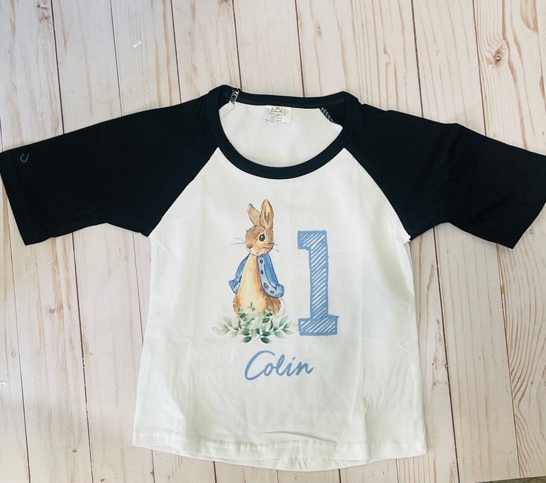 Peter Rabbit Birthday shirt, Peter rabbit shirt with name, easter shirt with name, easter bunny shirt, blue raglan Peter rabbi t-shirt image 9