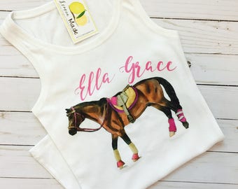 Equestrian Horse shirt with name for girls, Birthday girl horse shirt with name, custom horse shirt, personalized horse shirt, horse lover