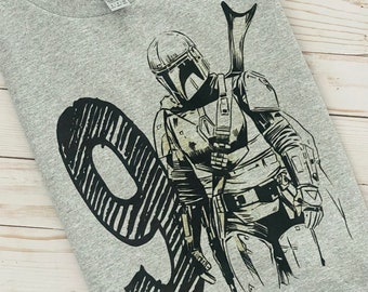 Mandalorian birthday shirt with name, Star Wars shirt, Star Wars alien child shirt with name and digit, boba fett , mandalorian