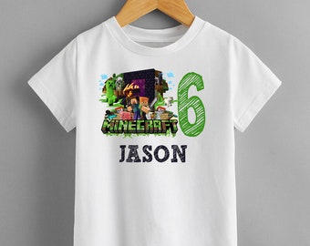 Chemise Minecraft, chemise d'anniversaire minecraft, chemise d'anniversaire personnalisée, chemise d'anniversaire minecraft avec le nom 3 4 5 6 8 10