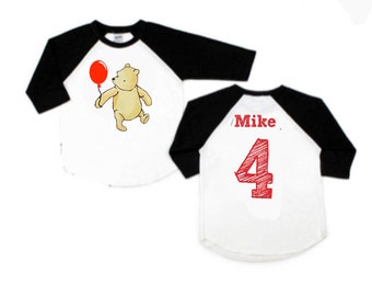 Winnie the pooh birthday shirt, pooh birthday shirt with name and digit, classic pooh shirt for boy